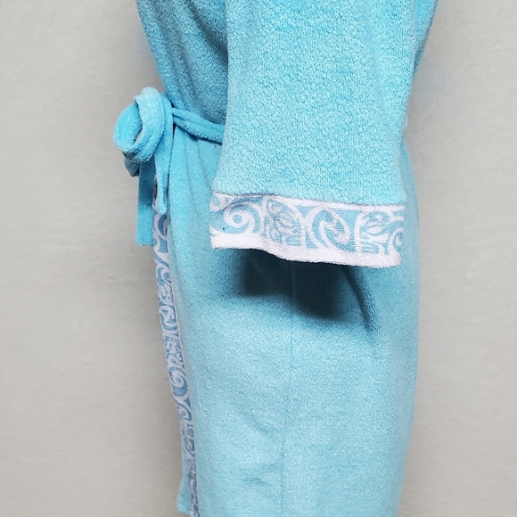Rare Vintage 60s Dolphins Sky Blue Terrycloth Hawaiian Tie-Waist Mini Robe L - Picture 9 of 14
